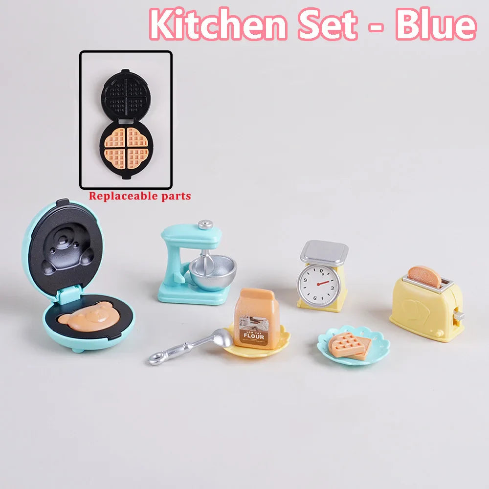 1/12 Dollhouse DIY Bear Biscuits Miniature Furniture Toaster Oven Mixer Electronic Scale Model Set Kitchen Toy For Girl Gift