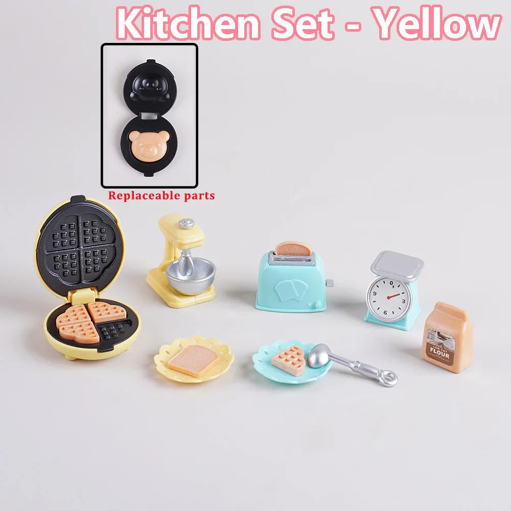 1/12 Dollhouse DIY Bear Biscuits Miniature Furniture Toaster Oven Mixer Electronic Scale Model Set Kitchen Toy For Girl Gift