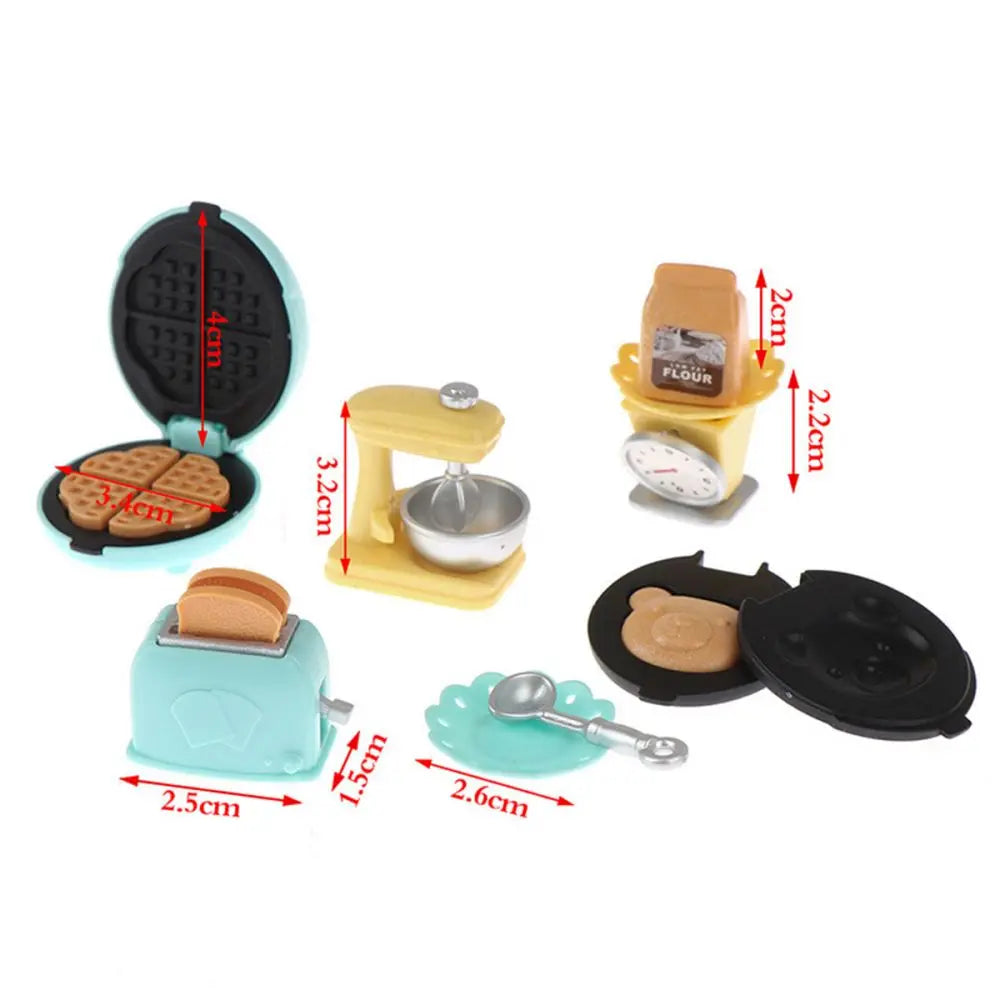 1/12 Dollhouse DIY Bear Biscuits Miniature Furniture Toaster Oven Mixer Electronic Scale Model Set Kitchen Toy For Girl Gift