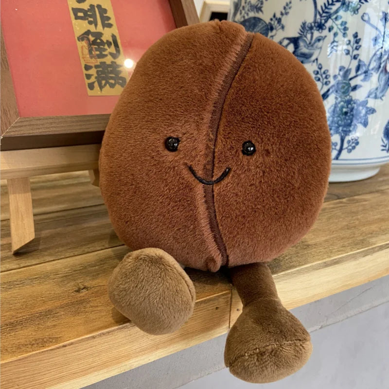 2 Sizes Lifelike Coffee Bean Plush Toy Soft Stuffed Smile Coffee Bean With Legs Funny Cute Toy For Children Decoration For Room