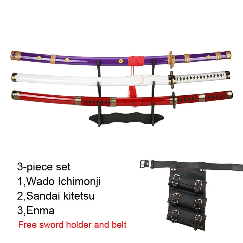 3-pcs Set Roronoa Zoro Swords 104cm Handmade Katana Japanese Anime Cosplay Sword Shusui Enma Kitetsu Free sword holder and belt