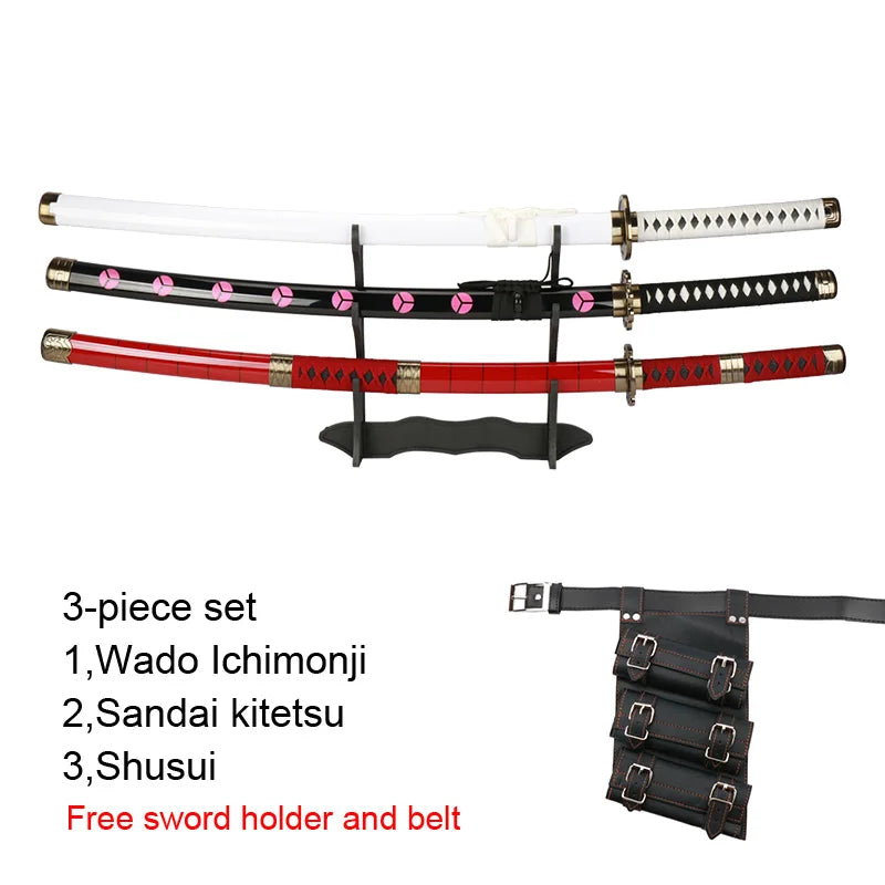 3-pcs Set Roronoa Zoro Swords 104cm Handmade Katana Japanese Anime Cosplay Sword Shusui Enma Kitetsu Free sword holder and belt