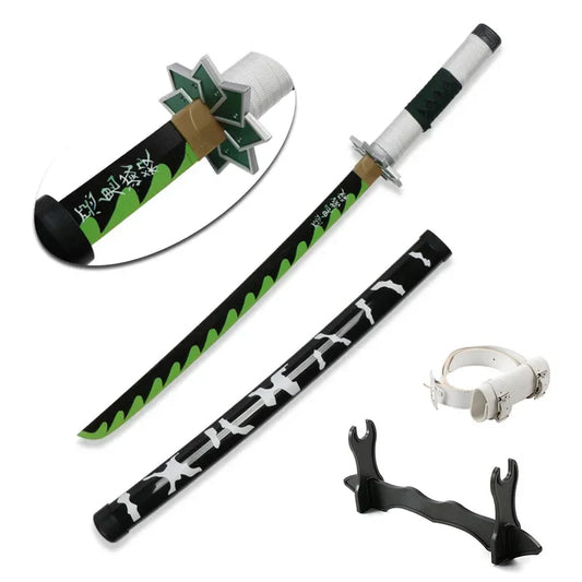 80cm Demon Slayer Katana Bamboo Blade Role-playing Weapons Props Halloween Costume Props with Belt and Sword Holder