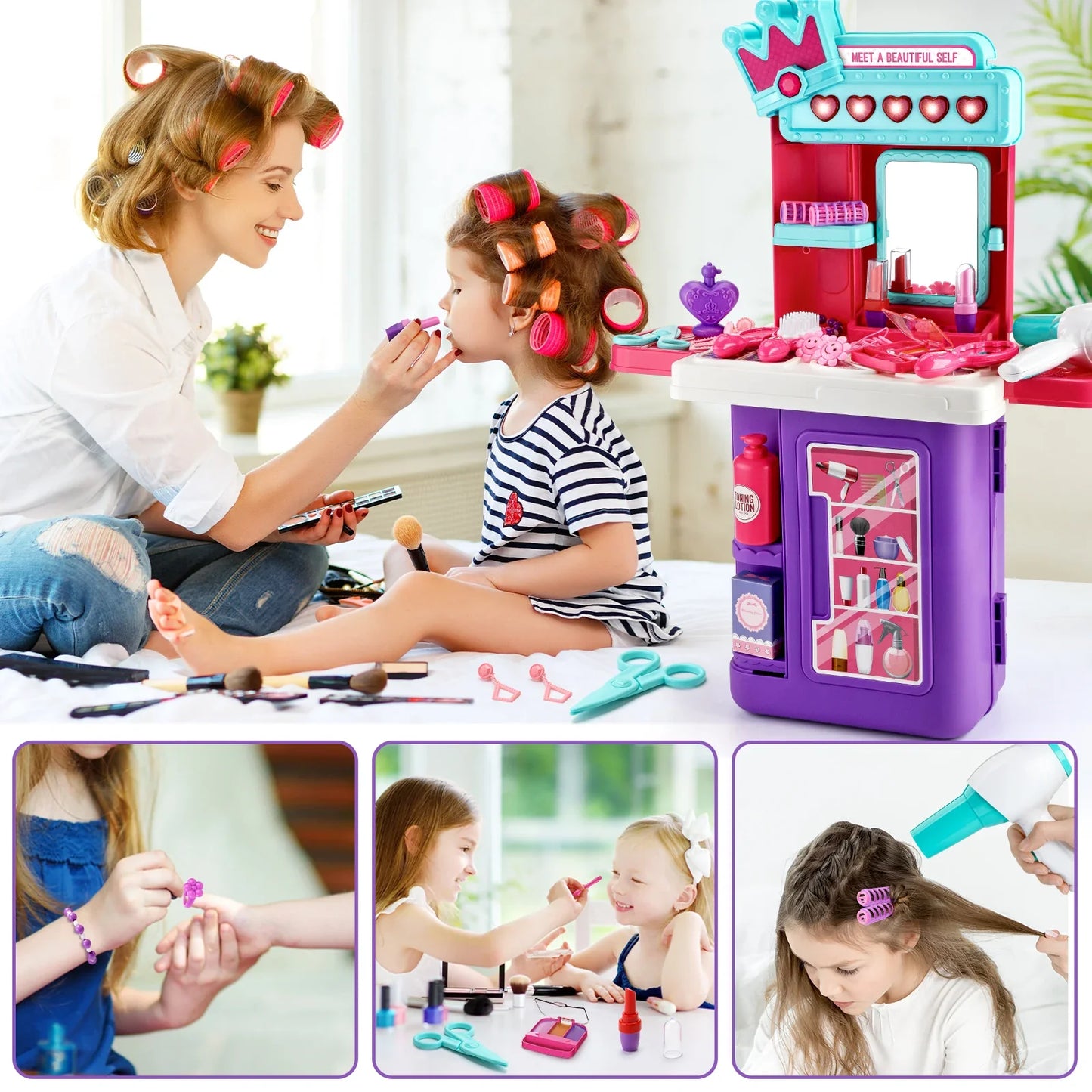 Children's 3-in-1 transformable travel suitcase for boys and girls, makeup tools, playhouse toys