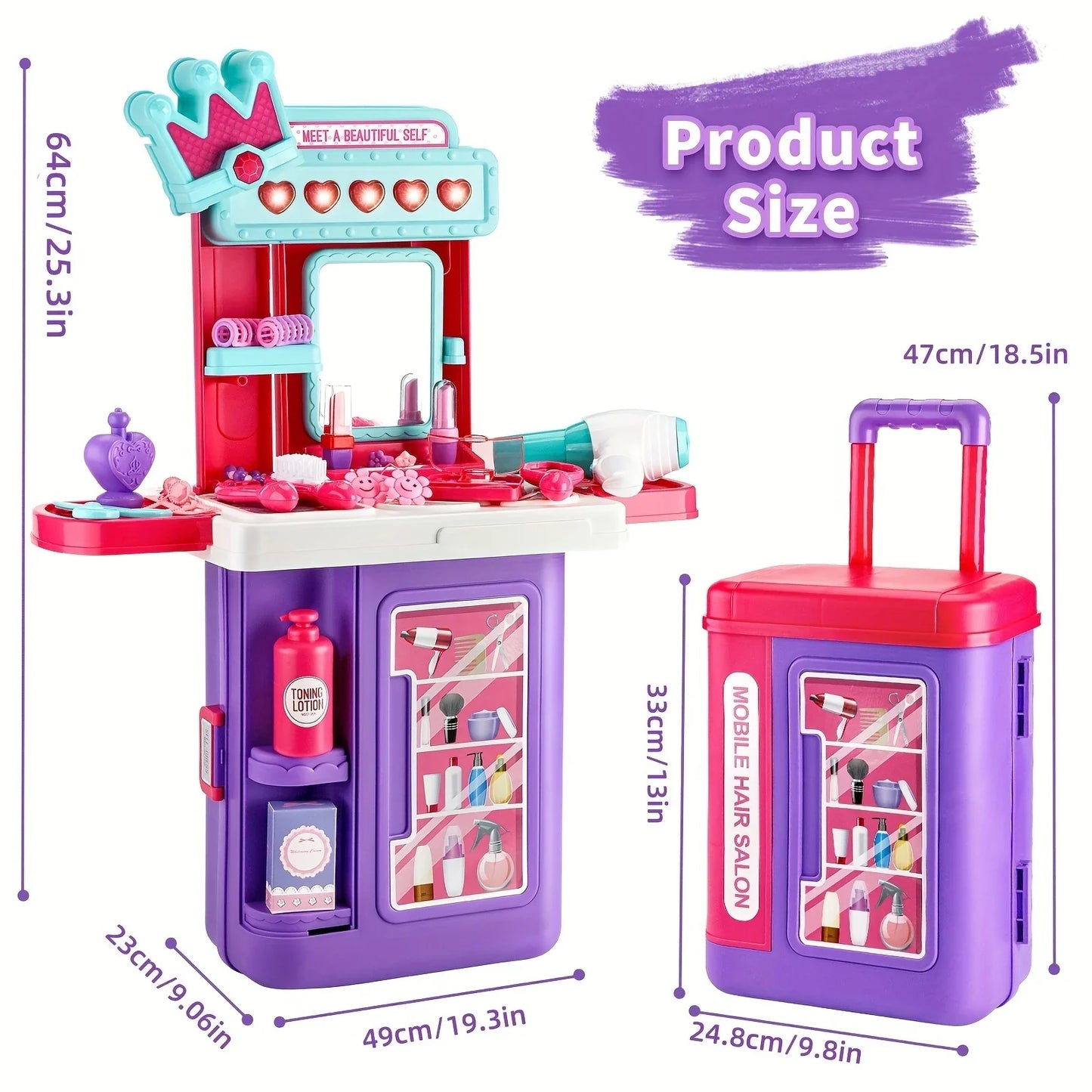 Children's 3-in-1 transformable travel suitcase for boys and girls, makeup tools, playhouse toys