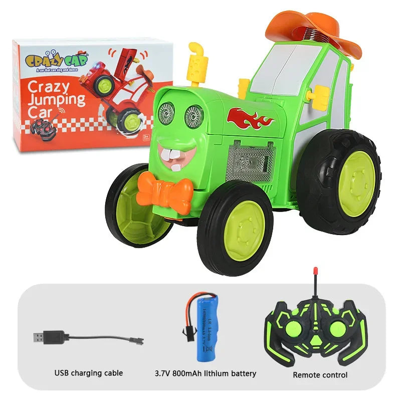 Mini Car Music Light Crazy Jumping Car Infrared Remote Control Stunt Car Upright Walking Truck Fun And Funny Children's Toy Gift