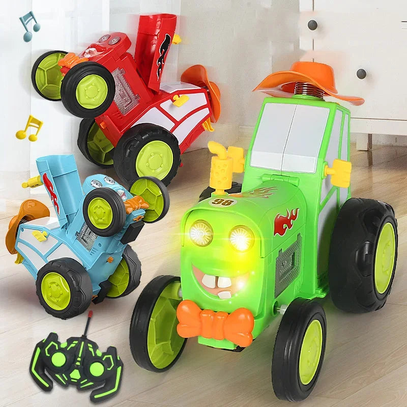 Mini Car Music Light Crazy Jumping Car Infrared Remote Control Stunt Car Upright Walking Truck Fun And Funny Children's Toy Gift