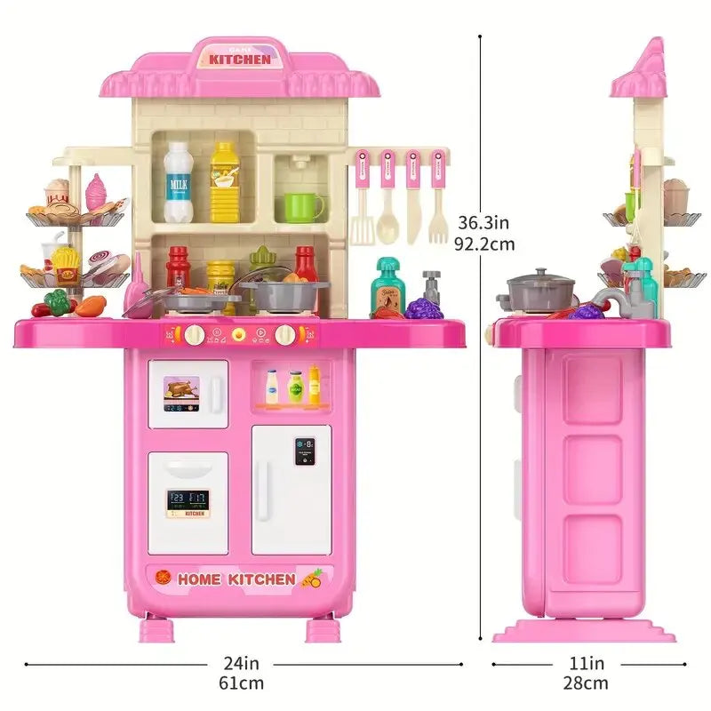 Play Kitchen Girls Toy Pretend Food- Kitchen Toys for Kids, Kitchen Set Play Realistic smoke and lighting, for Girls Boys Age 3+