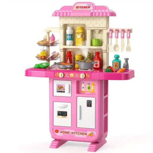 Play Kitchen Girls Toy Pretend Food- Kitchen Toys for Kids, Kitchen Set Play Realistic smoke and lighting, for Girls Boys Age 3+