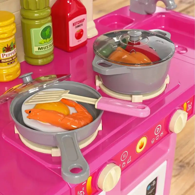 Play Kitchen Girls Toy Pretend Food- Kitchen Toys for Kids, Kitchen Set Play Realistic smoke and lighting, for Girls Boys Age 3+