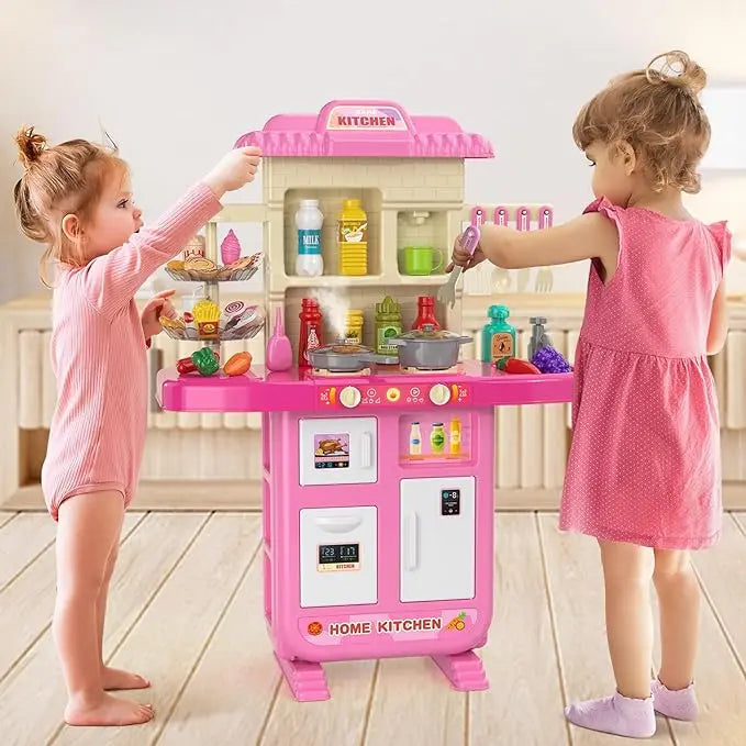 Play Kitchen Girls Toy Pretend Food- Kitchen Toys for Kids, Kitchen Set Play Realistic smoke and lighting, for Girls Boys Age 3+