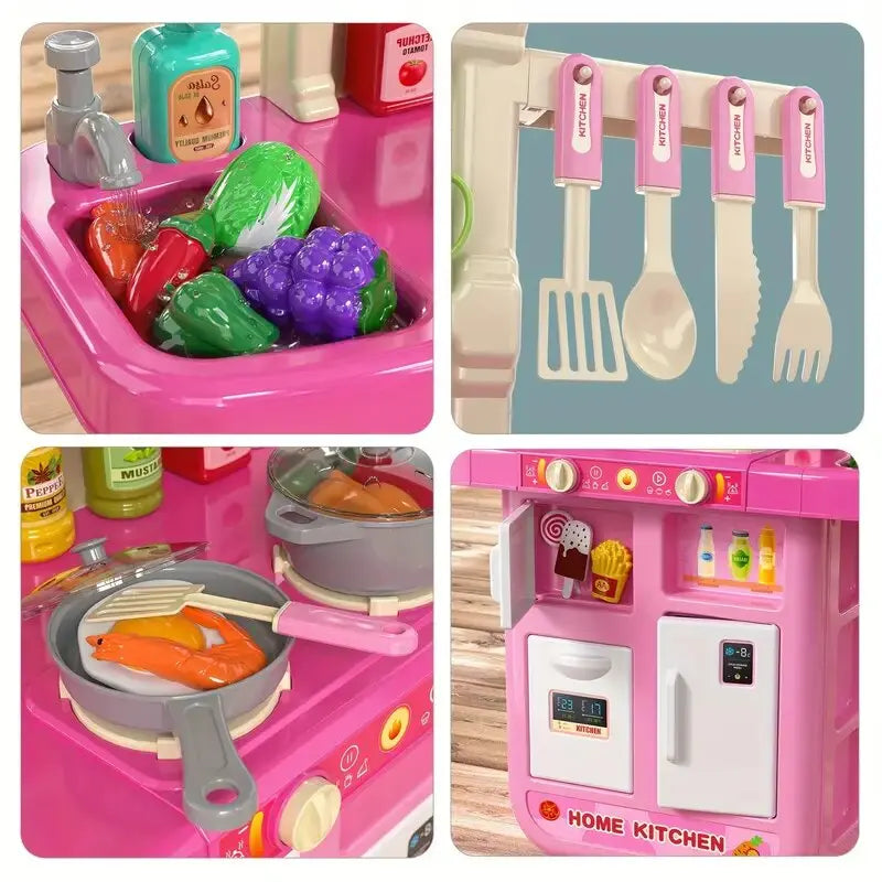 Play Kitchen Girls Toy Pretend Food- Kitchen Toys for Kids, Kitchen Set Play Realistic smoke and lighting, for Girls Boys Age 3+