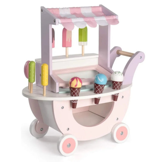 Wooden Ice Cream Cart Toys  Toddlers Pretend Play Food Truck Best Gift for Girls and Boys 3+ Years