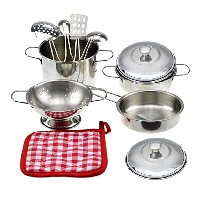 Play Pots and Pans Toys for Kids - Kitchen Playset Pretend Cookware Mini Stainless Steel Cooking Utensils Development Toys