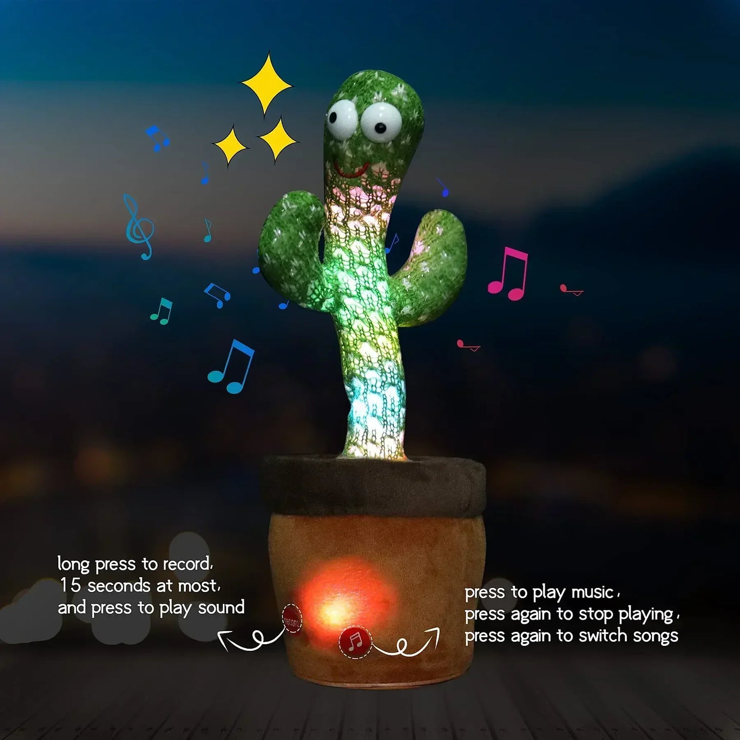 A Talking Cactus Toy That Can Be Charged Recorded and Repeated Suitable for Spanish English and Arabic Voice Changer for Kids