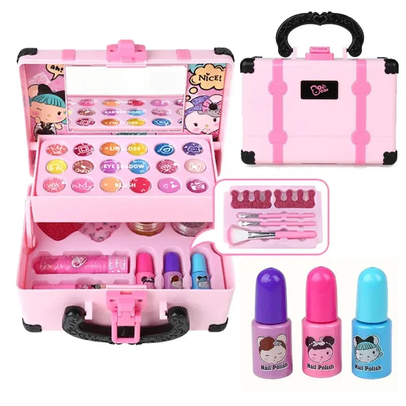 Kids Makeup Cosmetics Playing Box Princess Makeup Girl Toy Play Set Lipstick Eye Shadow Safety Nontoxic Kids Toys for Girls