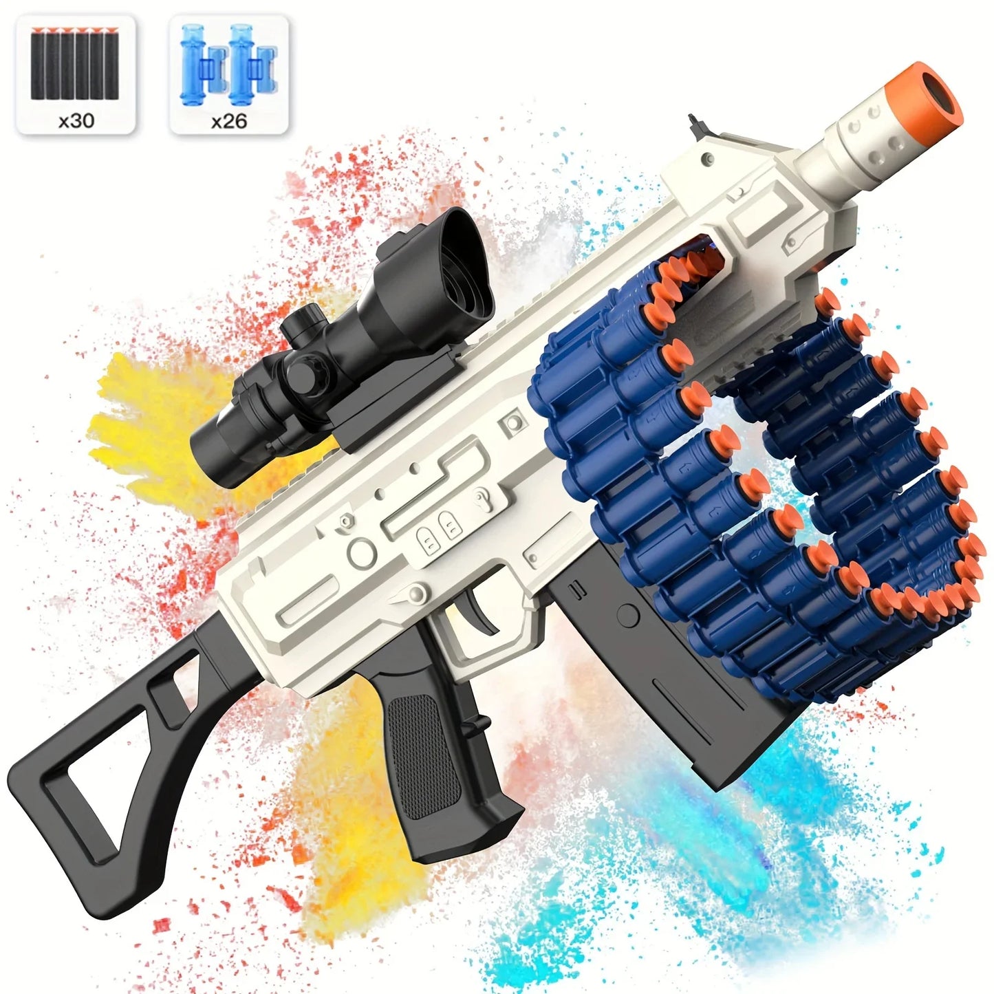 Soft Bullet Toy Gun Electric Automatic Toy, Toy Blaster with 26 Dart Clips and 30 Foam Darts, Outdoor Shooting Games Toys