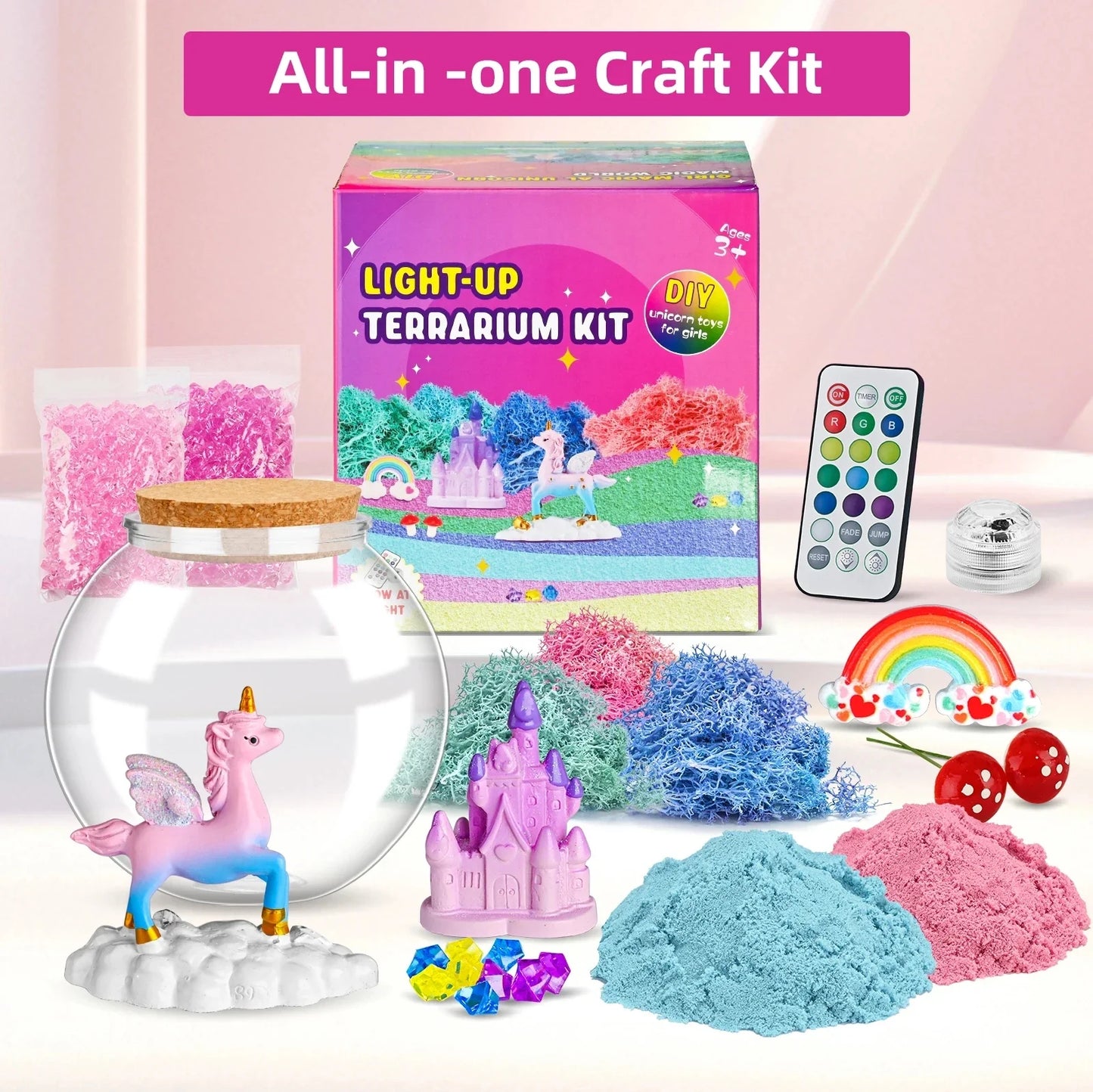 Unicorn Girl Gift - Children's Radiant Unicorn Glass Container Set - DIY Unicorn Art and Crafts Toys - Birthday Gift for Girls